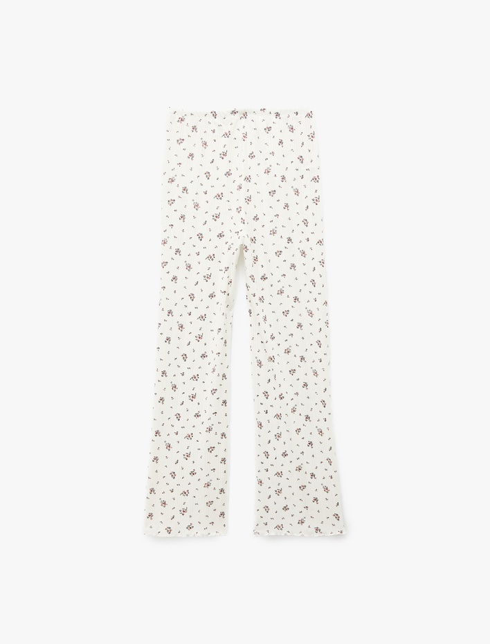  Beli Lastikli Slim Fit Çiçek Desenli Pijama Altı