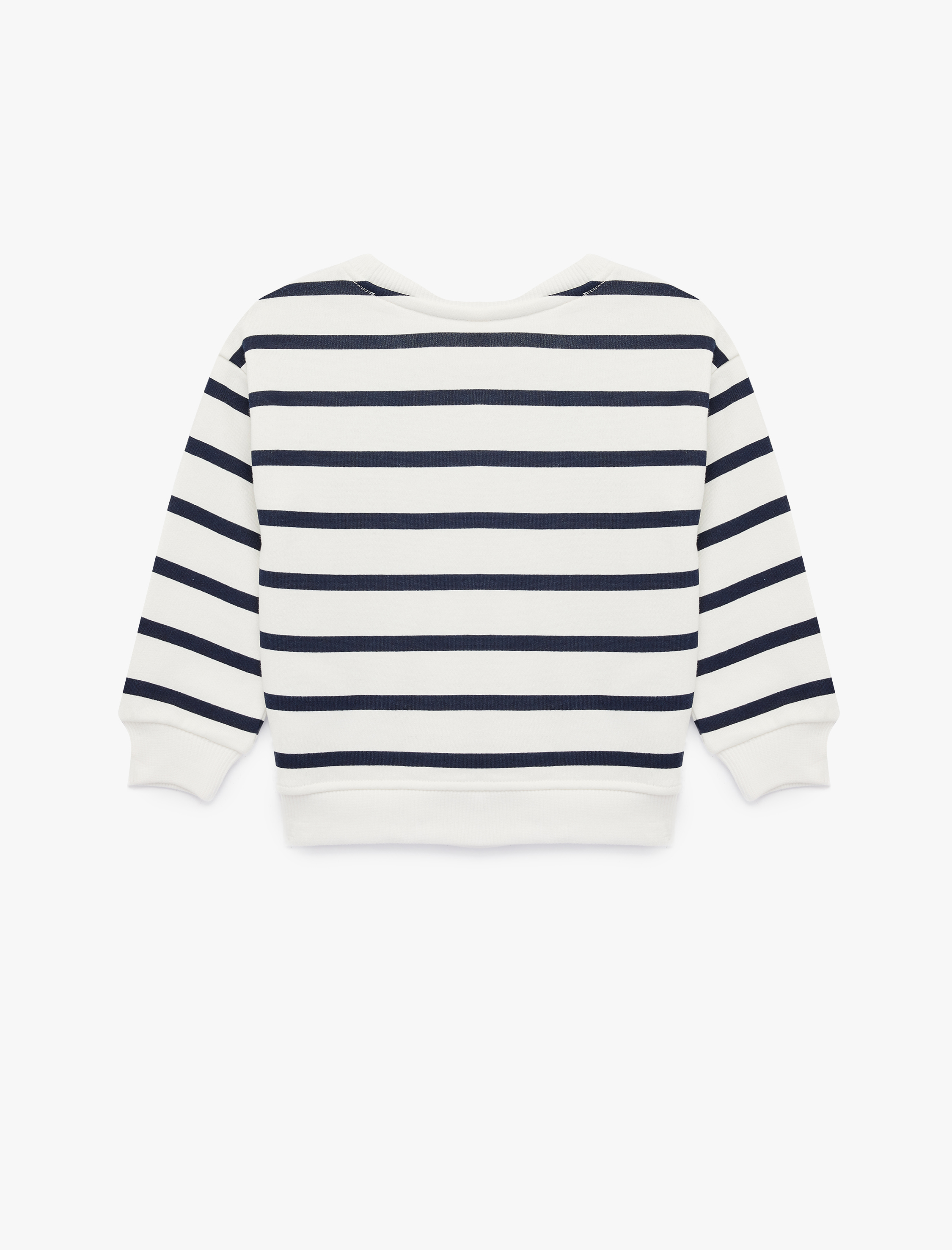  Erkek Bebek Uzun Kollu Bisiklet Yaka Aplikeli Çizgili Sweatshirt