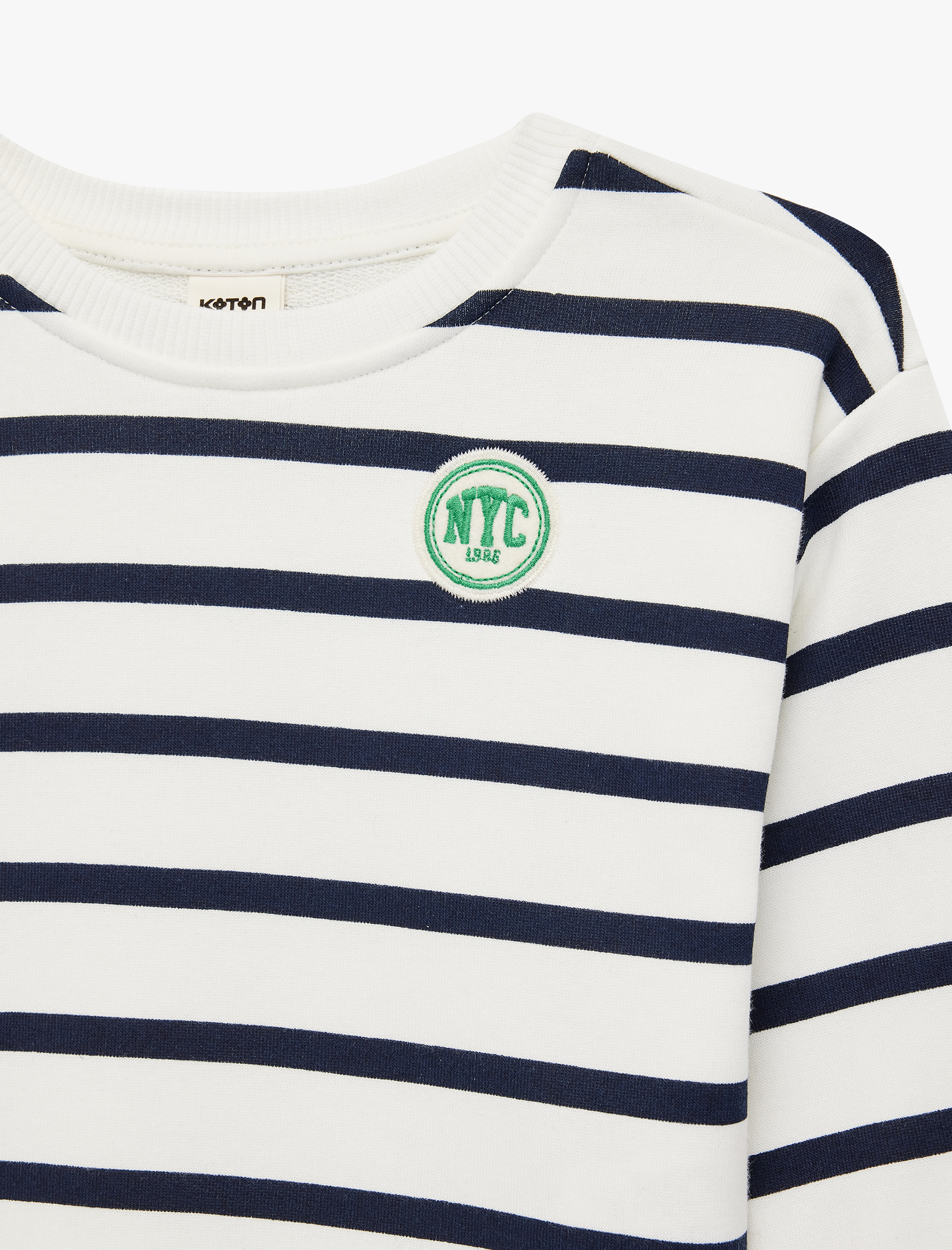  Erkek Bebek Uzun Kollu Bisiklet Yaka Aplikeli Çizgili Sweatshirt