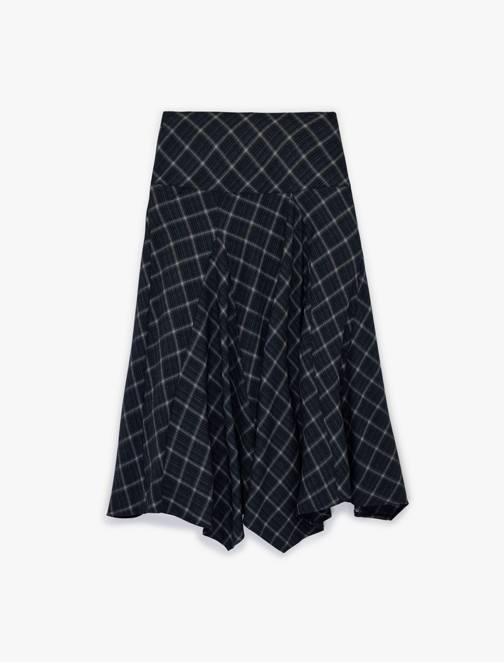  Asimetrik Kesim Midi Boy Ekose Etek