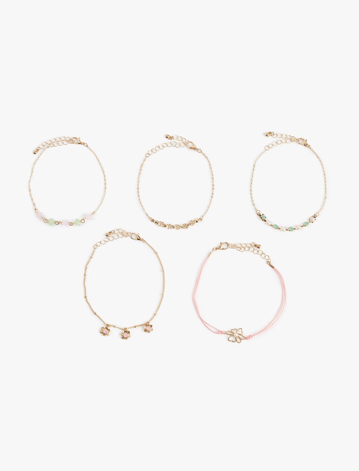 Kadın 5'li Çiçek Detaylı Bileklik Seti