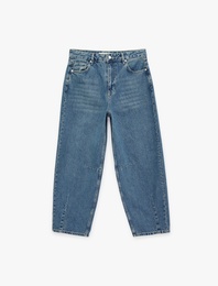 Pamuklu Rahat Kalıp Normal Paça Balon Denim Pantolon -Balloon Jean