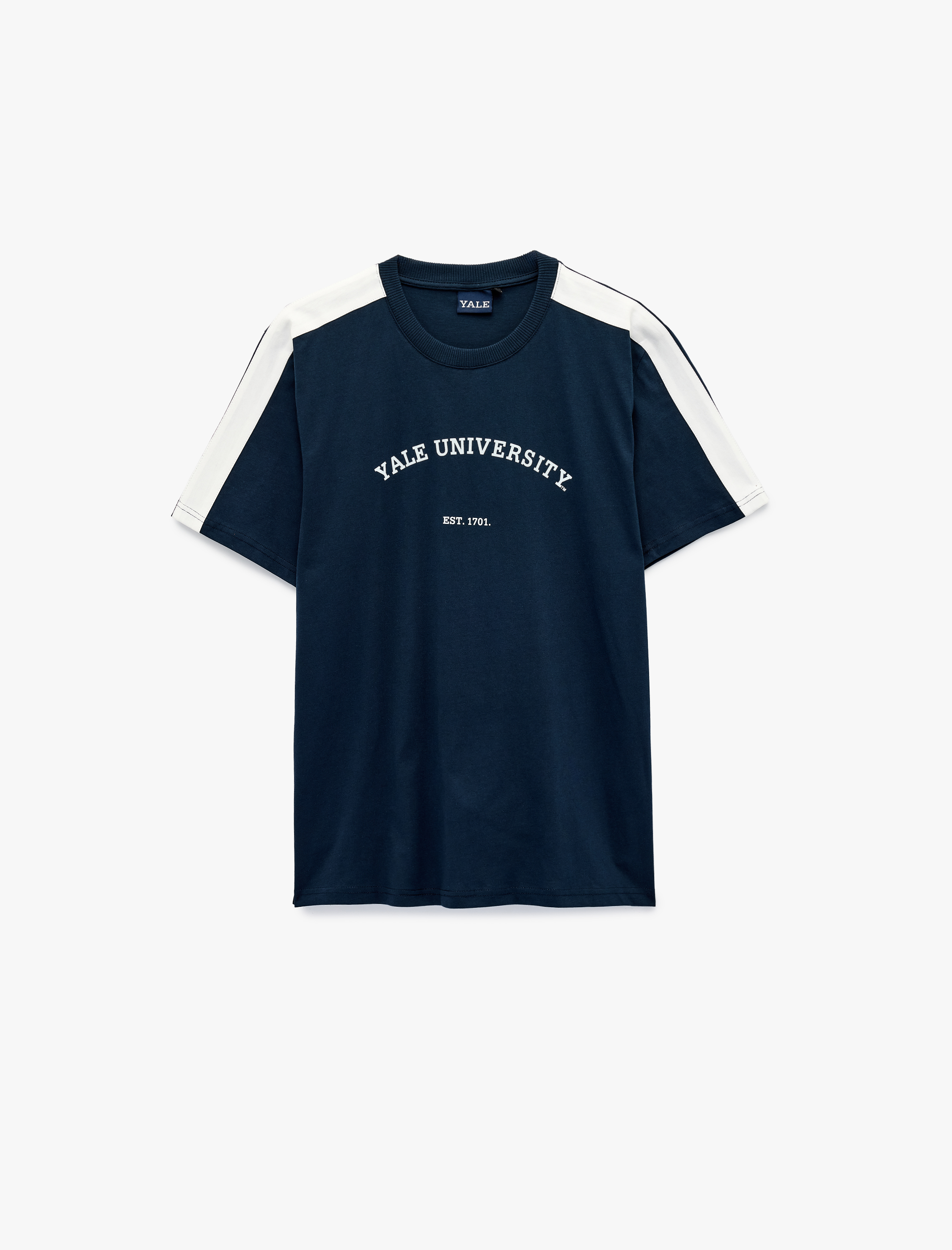   Regular Fit Kısa Kollu Bisiklet Yaka Renk Bloklu Baskılı Lisanslı Yale Tişört