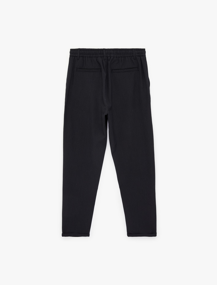  Duble Paça Cepli Beli Lastikli Düğmeli Pantolon