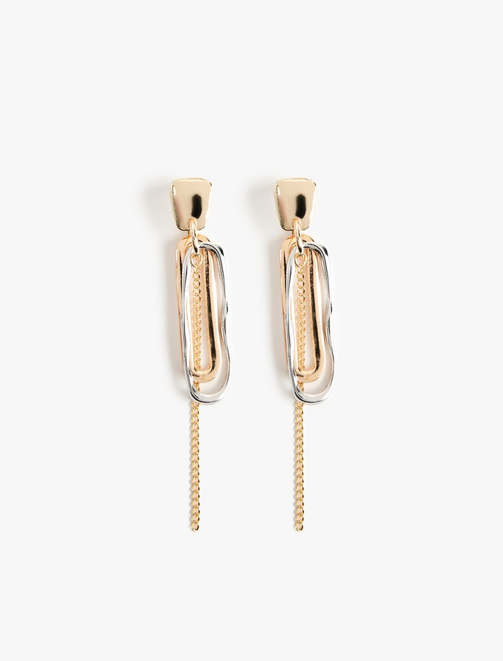 Kadın Zincir Detaylı Sallantılı Geometrik Küpe