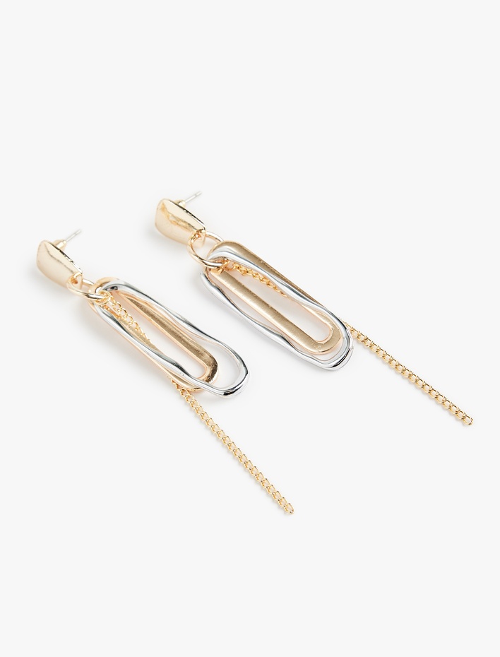 Kadın Zincir Detaylı Sallantılı Geometrik Küpe