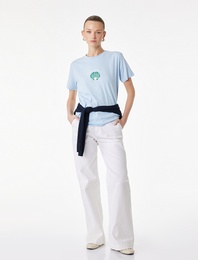 Regular Fit Kısa Kollu Bisiklet Yaka Pamuklu Deniz Kabuğu Baskılı Tişört