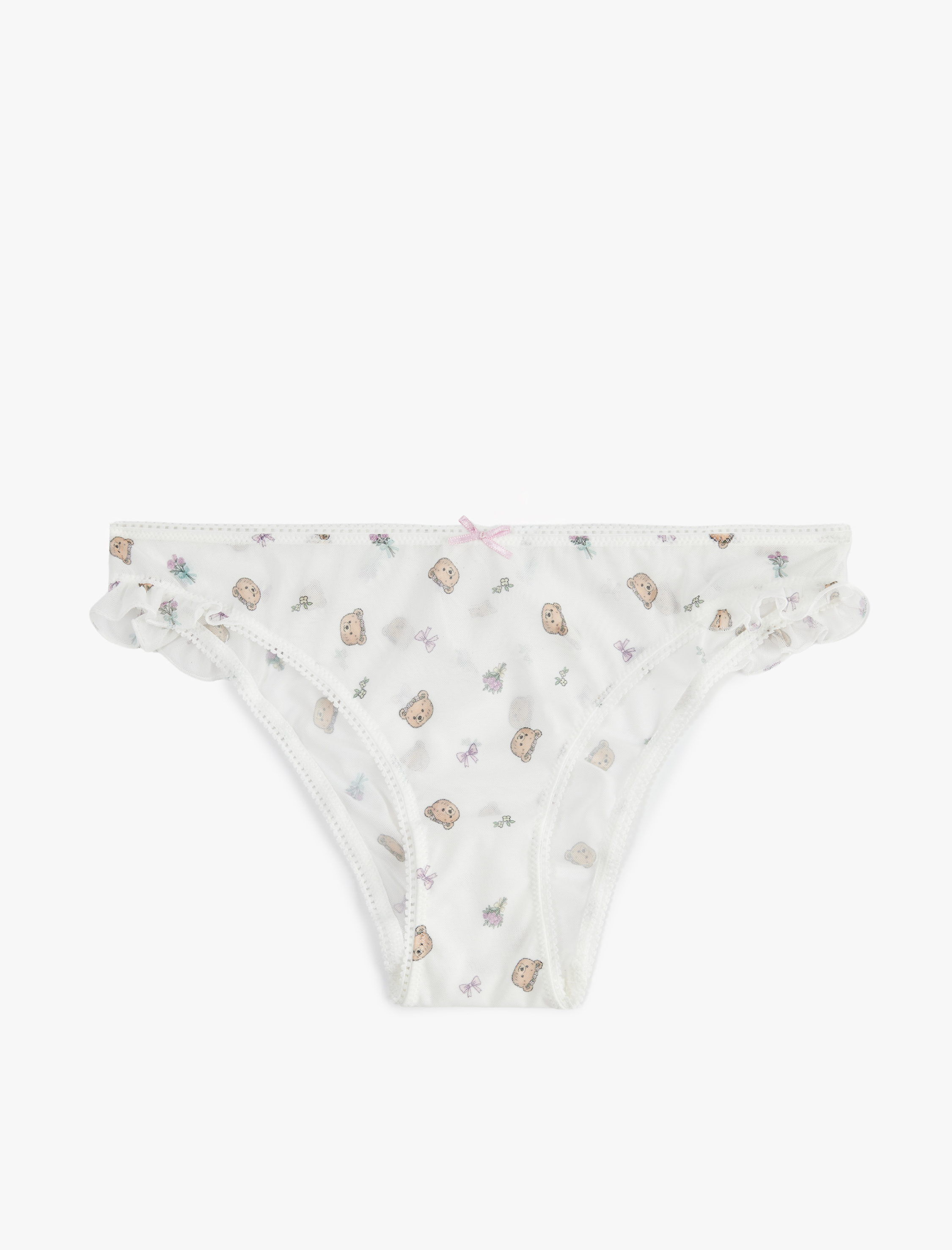   Desenli Tül Detaylı Rahat Kalıp Brazilian Külot