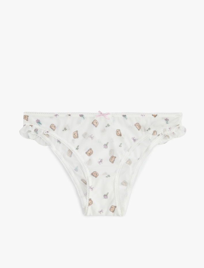  Desenli Tül Detaylı Rahat Kalıp Brazilian Külot