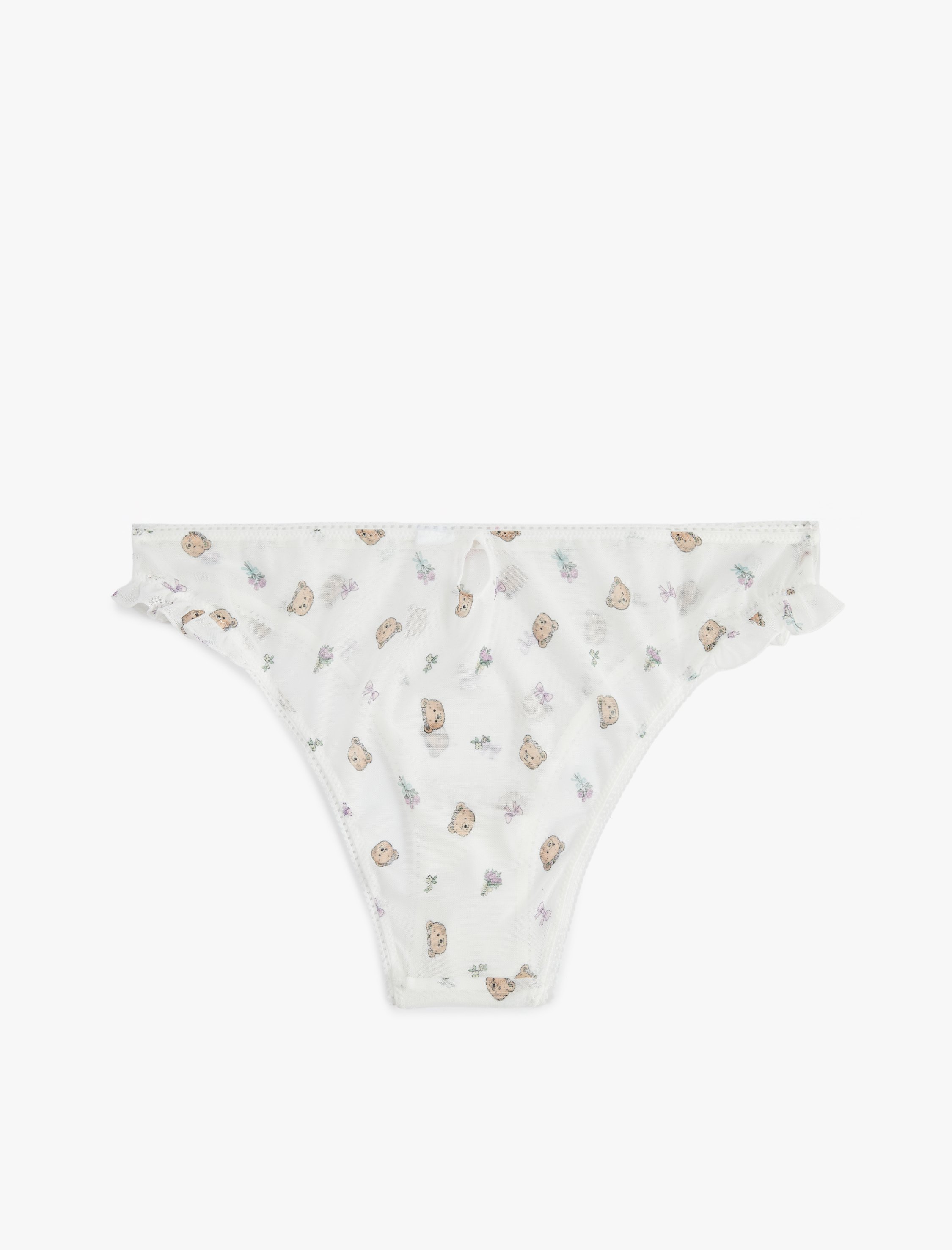   Desenli Tül Detaylı Rahat Kalıp Brazilian Külot