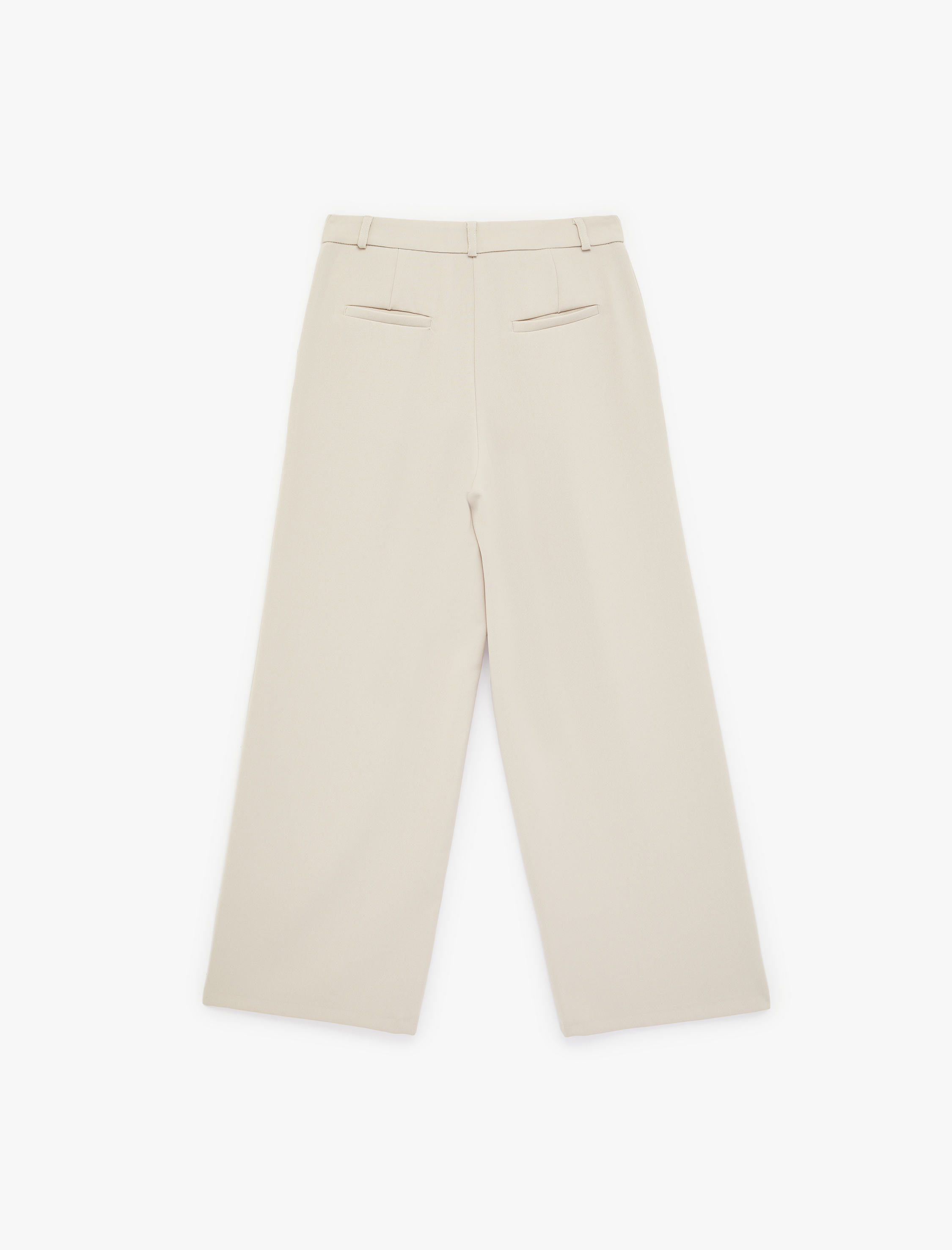   Krep Kumaş Cepli Pileli Düz Geniş Paça Kumaş Pantolon