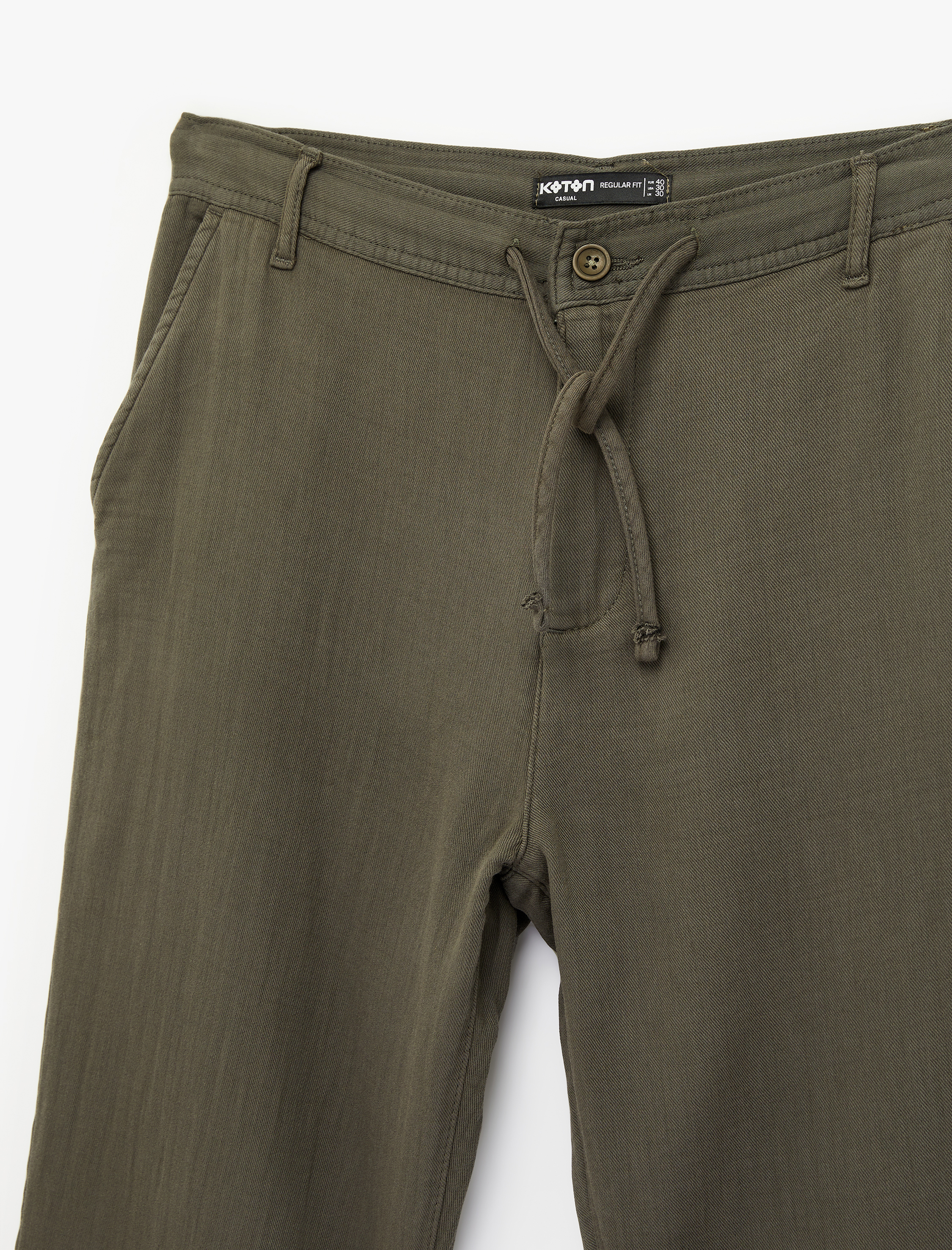   Pamuklu Cepli Straight Fit Beli Bağcıklı Düğmeli Pantolon