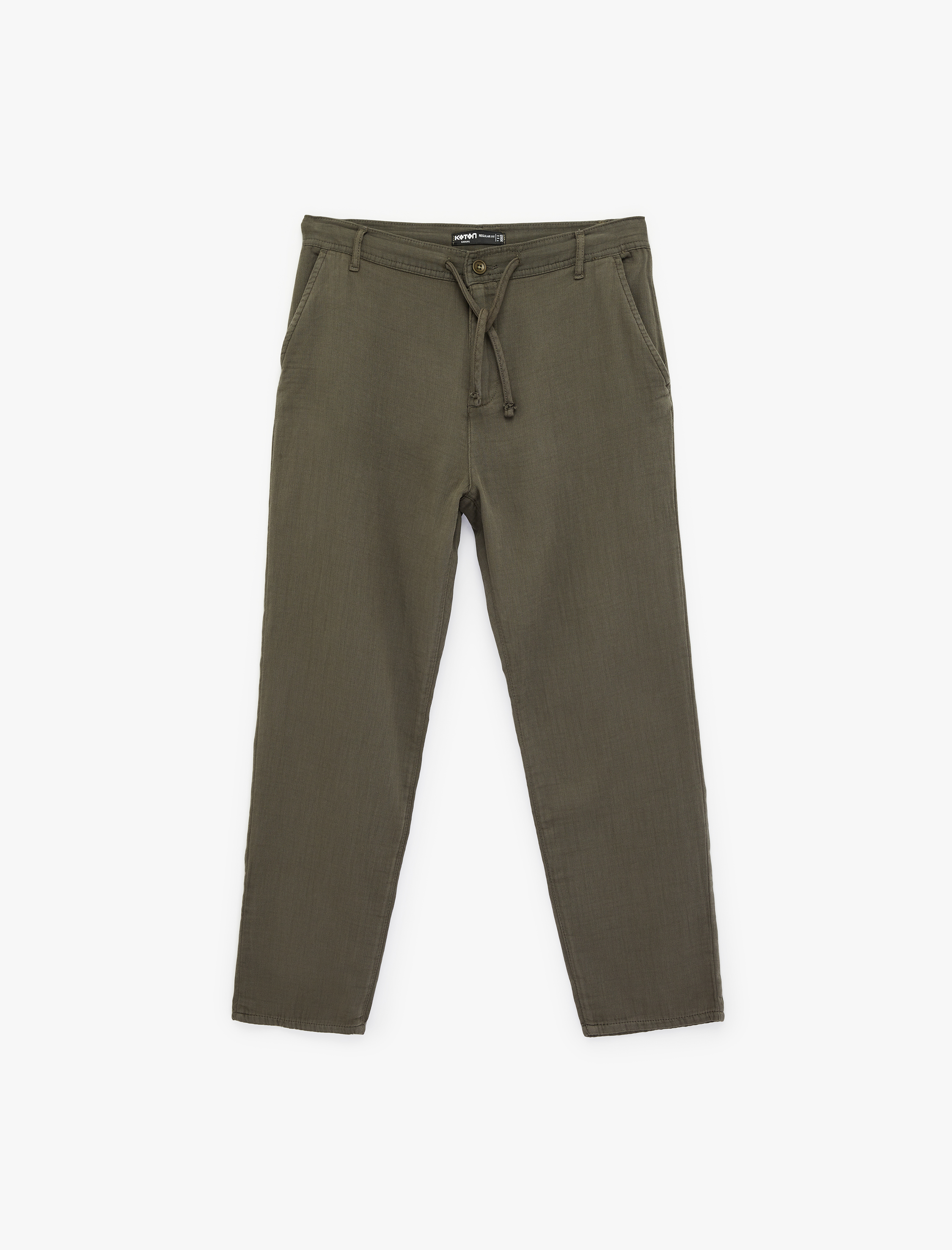   Pamuklu Cepli Straight Fit Beli Bağcıklı Düğmeli Pantolon