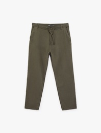 Pamuklu Cepli Straight Fit Beli Bağcıklı Düğmeli Pantolon