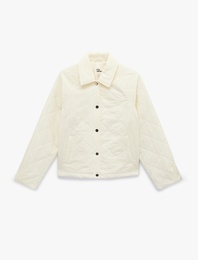 Klasik Yaka Çıtçıt Düğmeli Cepli Oversize Kapitone Ceket