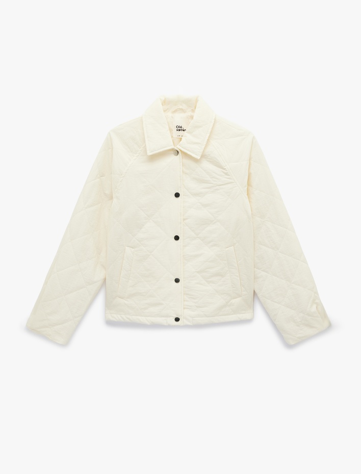  Klasik Yaka Çıtçıt Düğmeli Cepli Oversize Kapitone Ceket