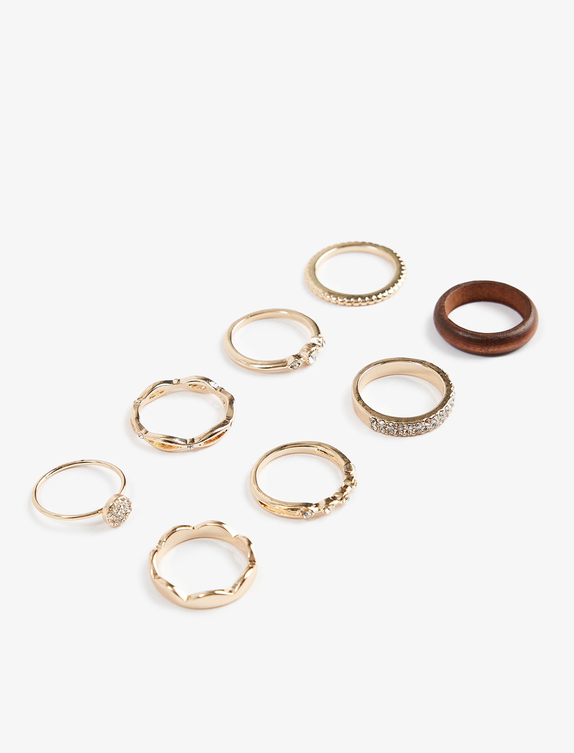  Kadın Taş Detaylı Çelik Karışımlı 8'li Yüzük Seti