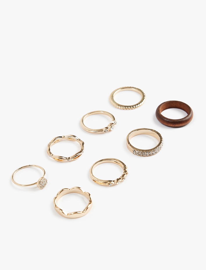 Kadın Taş Detaylı Çelik Karışımlı 8'li Yüzük Seti