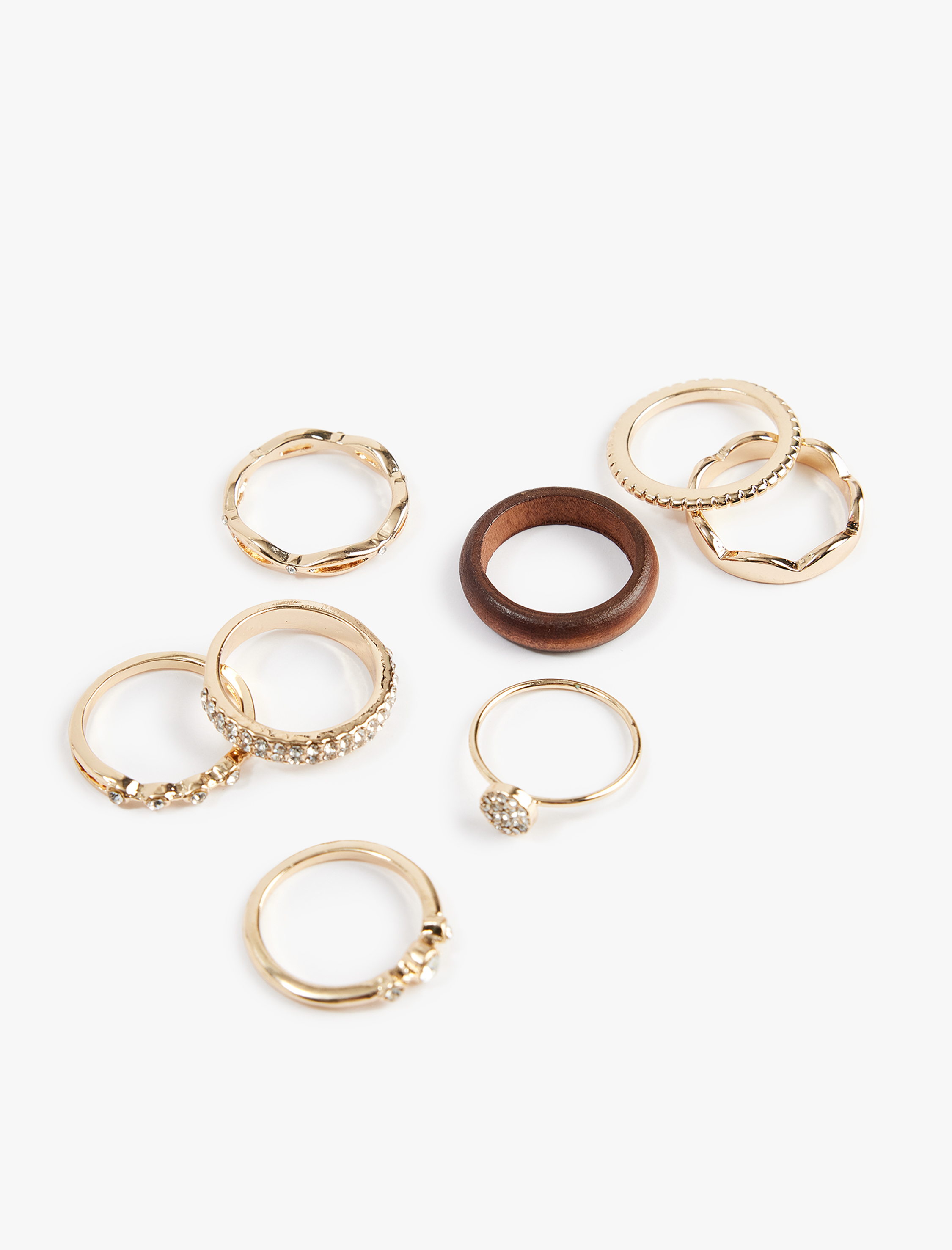  Kadın Taş Detaylı Çelik Karışımlı 8'li Yüzük Seti