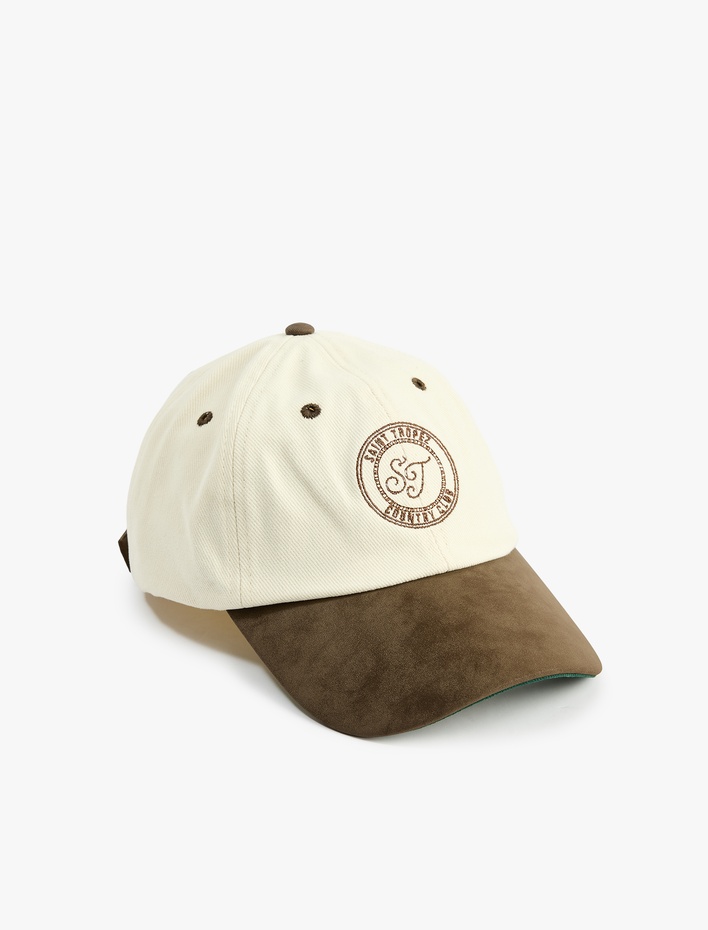 Erkek İşlemeli Renk Bloklu Pamuklu Kep Şapka