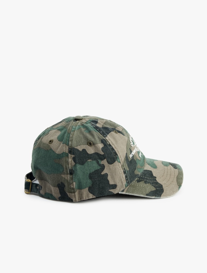 Erkek İşlemeli Yıkamalı Kamuflaj Desenli Kep Şapka