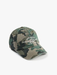 İşlemeli Yıkamalı Kamuflaj Desenli Kep Şapka