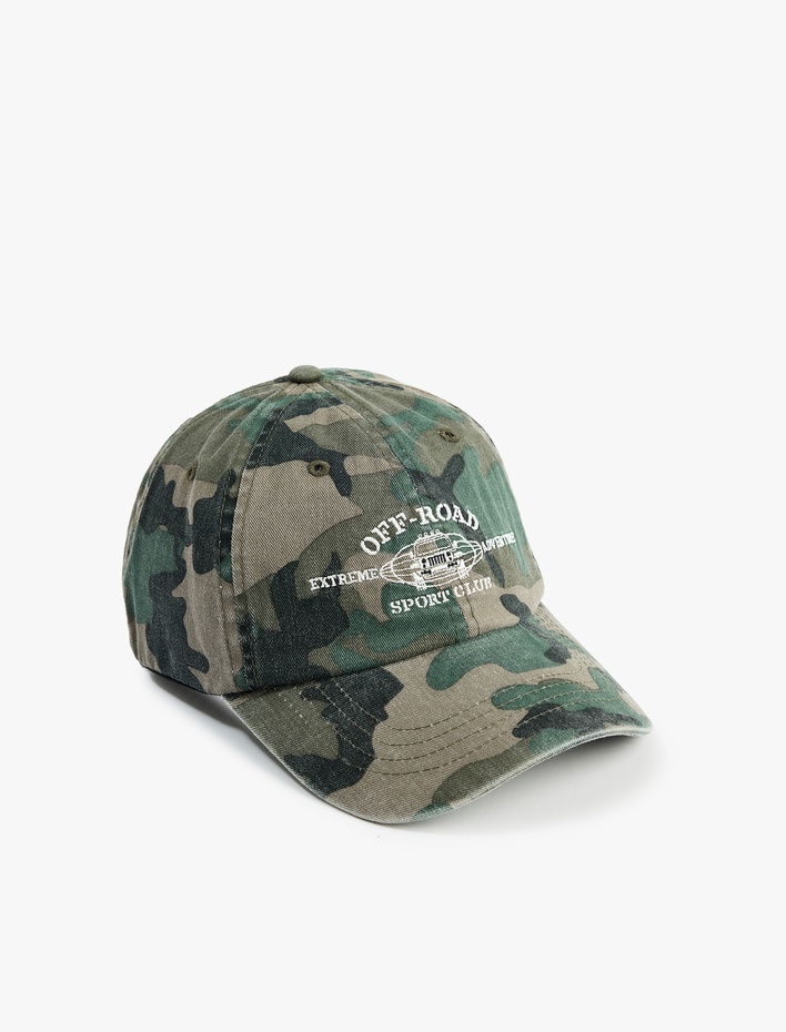 Erkek İşlemeli Yıkamalı Kamuflaj Desenli Kep Şapka