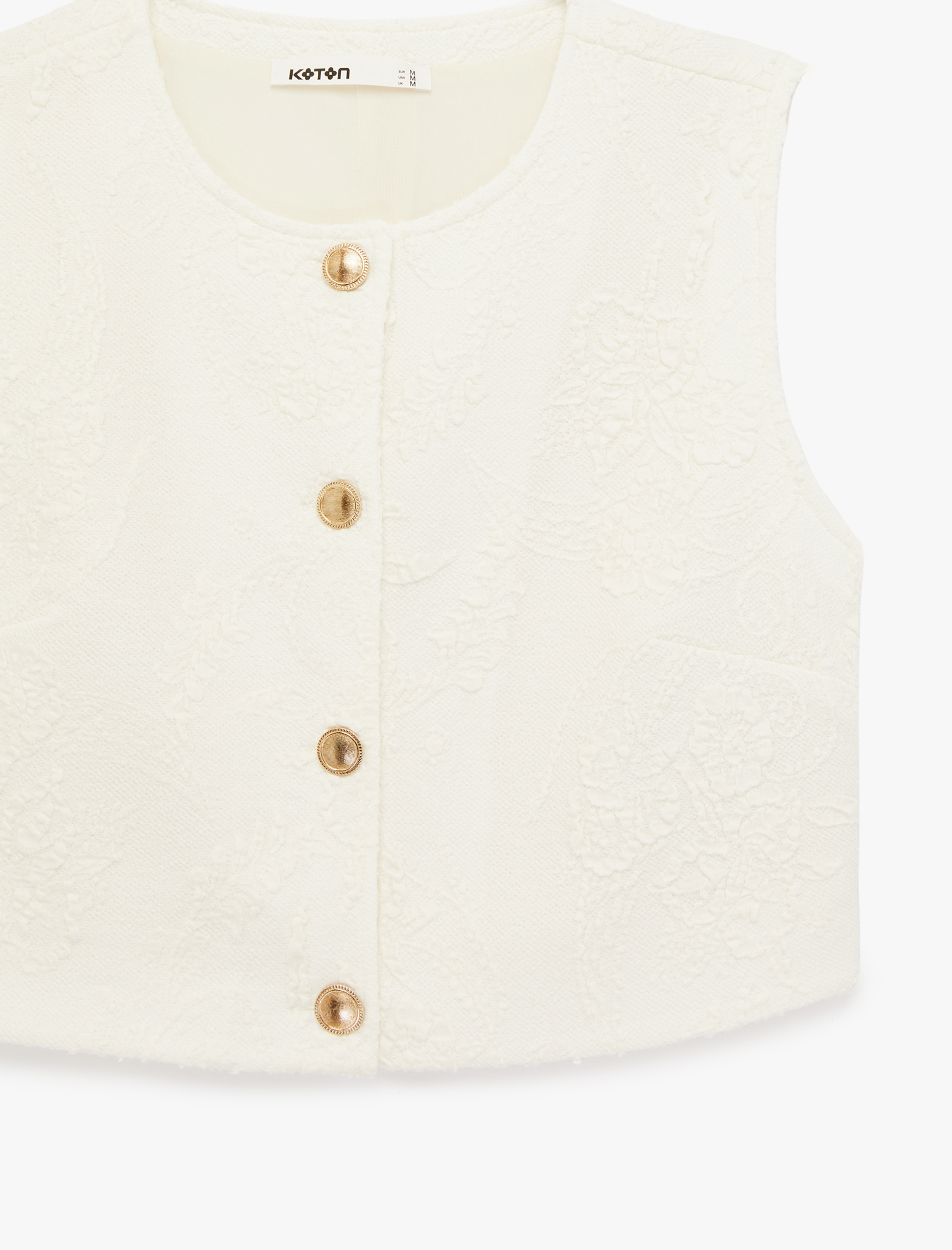   Bisiklet Yaka Gold Düğmeli Floral Dokulu Yelek