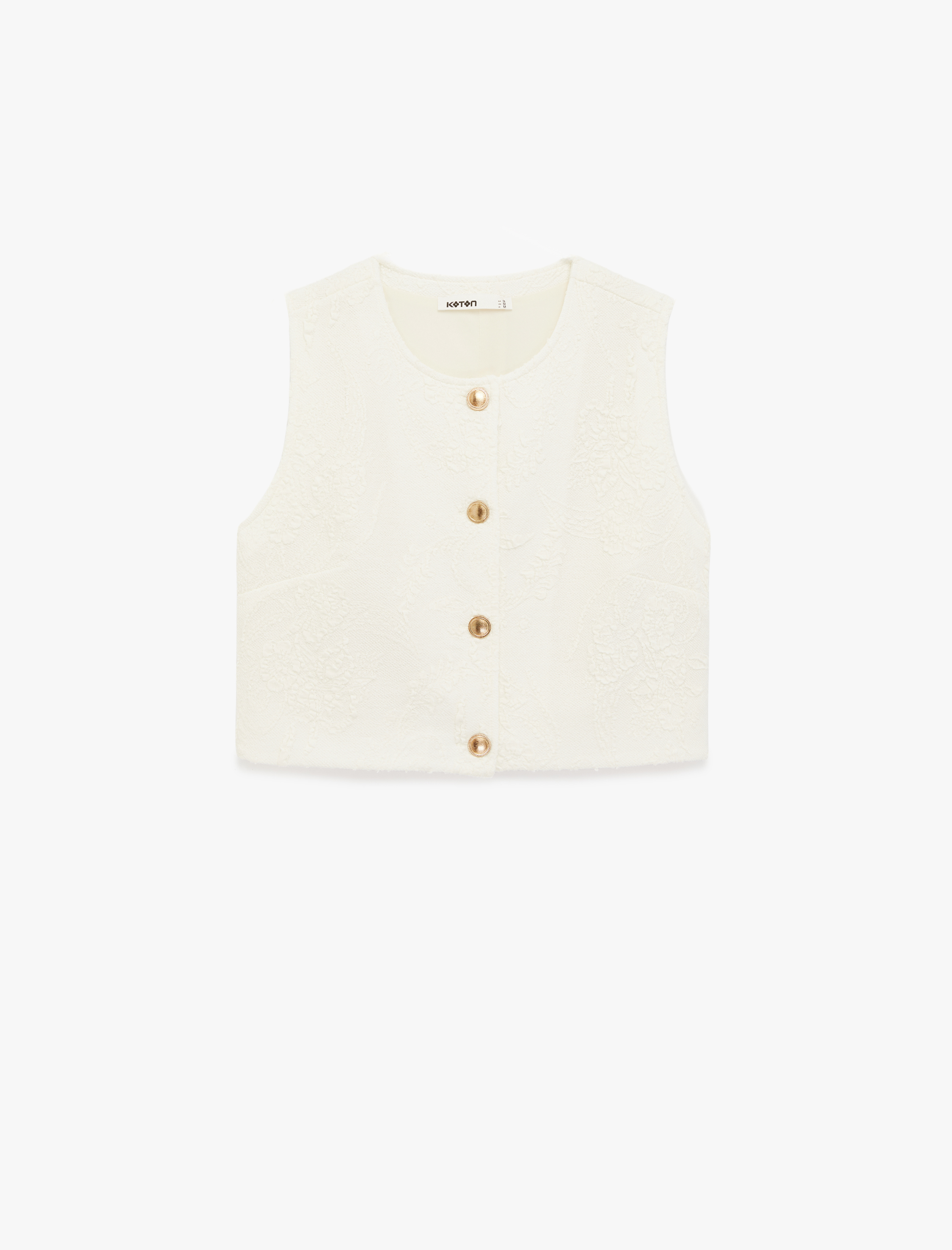   Bisiklet Yaka Gold Düğmeli Floral Dokulu Yelek