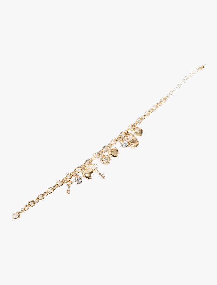 Kadın Kalp Detaylı Sallantılı Zincir Bileklik