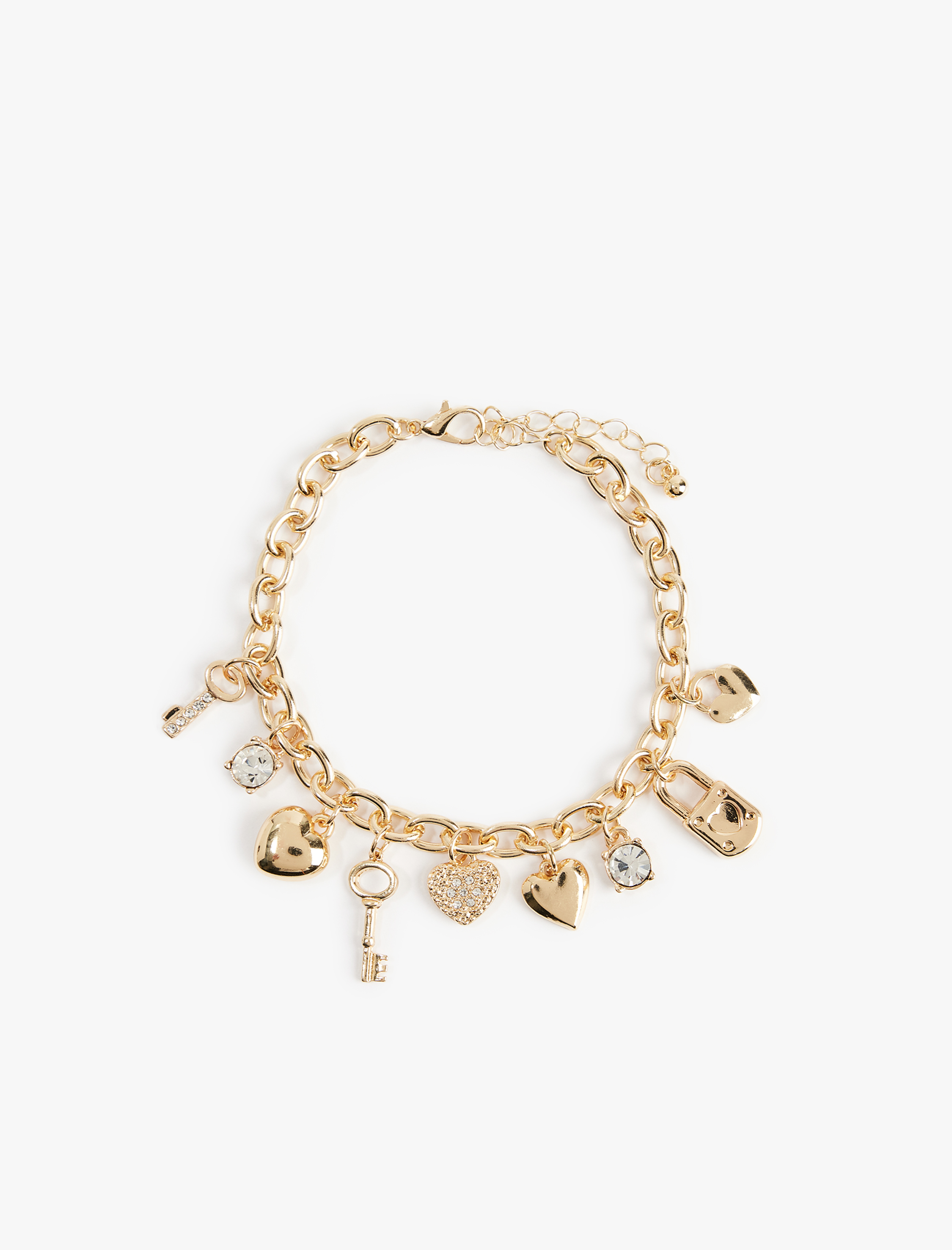  Kadın Kalp Detaylı Sallantılı Zincir Bileklik