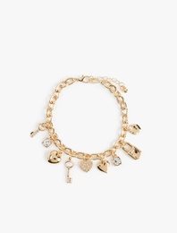 Kalp Detaylı Sallantılı Zincir Bileklik