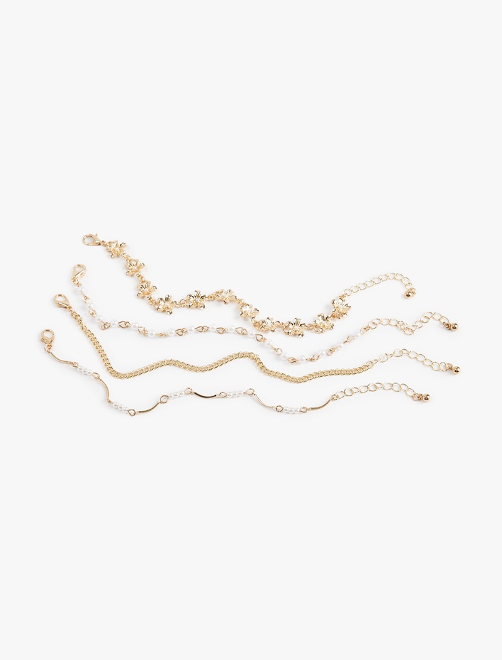 Kadın 4'lü İnci Boncuk Detaylı Bileklik Seti