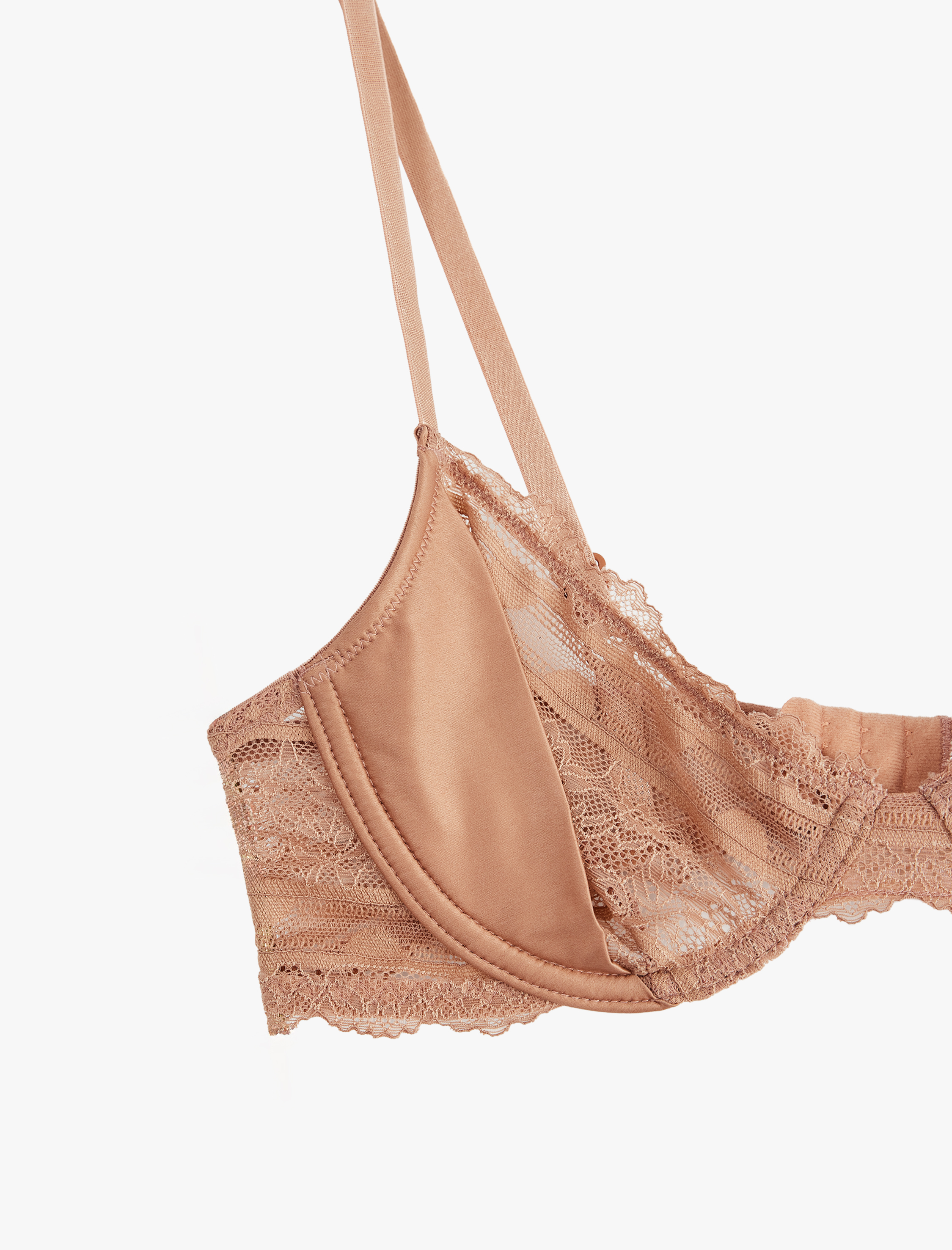   Kumaş Detaylı Dolgusuz Balenli Dantelli Rahat Kalıp Sütyen