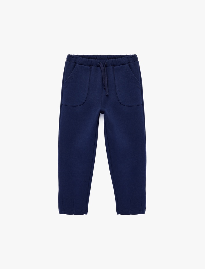 Erkek Bebek Beli Bağcıklı Cep Detaylı Pamuklu Basic Eşofman Altı