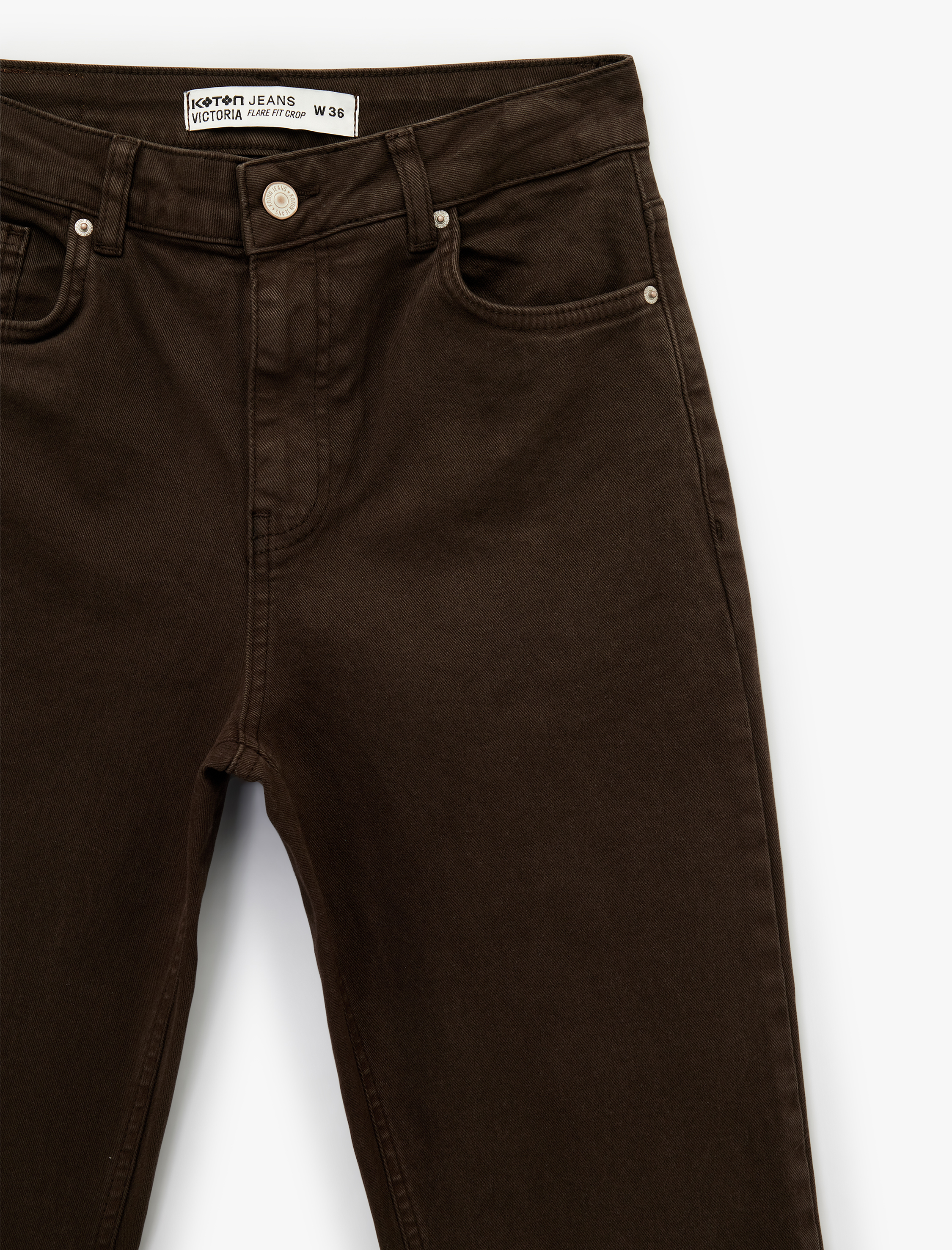   Pamuklu Cepli Düğmeli İspanyol Paça Crop Jean Pantolon -  Kick Flare Jeans