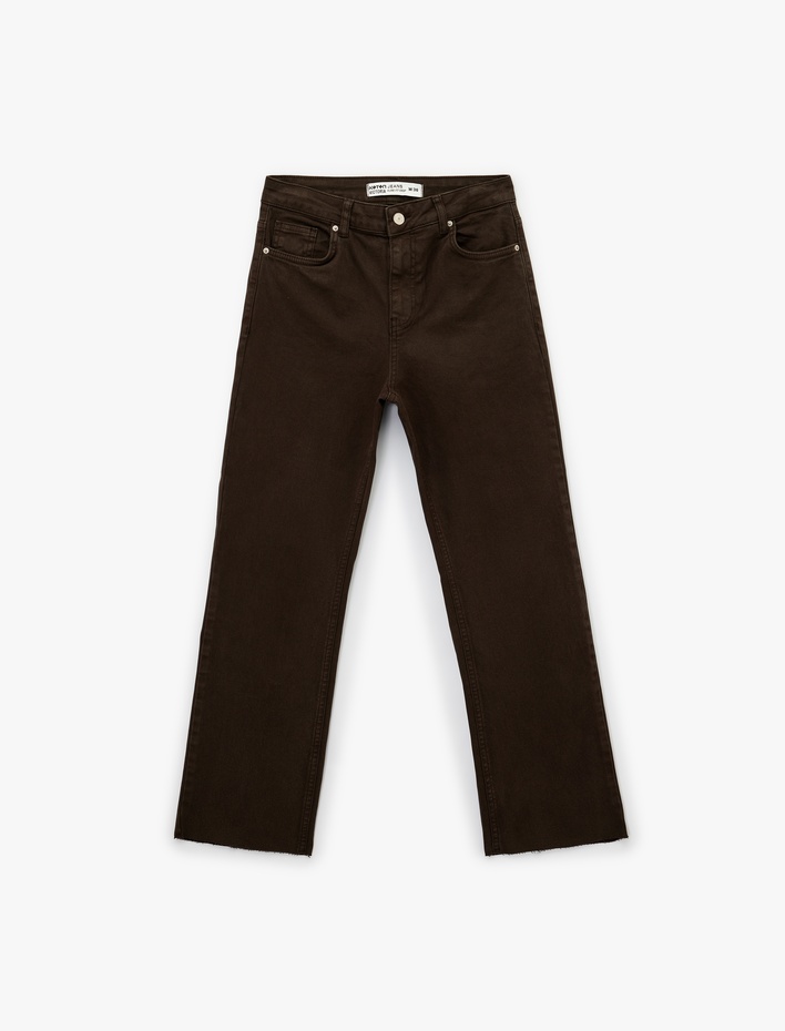  Pamuklu Cepli Düğmeli İspanyol Paça Crop Jean Pantolon -  Kick Flare Jeans