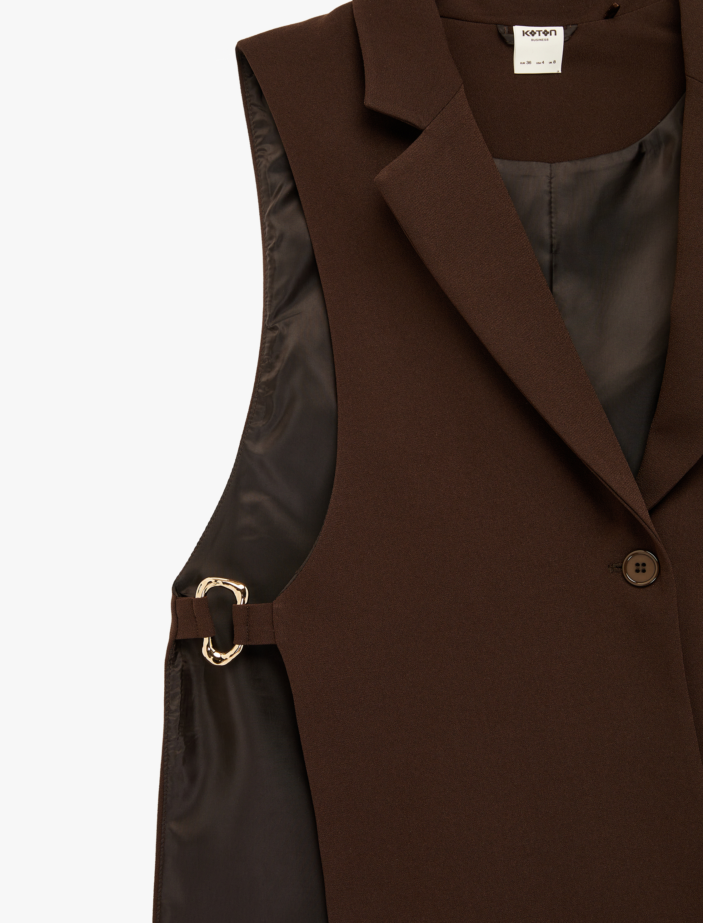   Geniş Yaka Kolsuz Metal Aksesuarlı Düğmeli Yelek