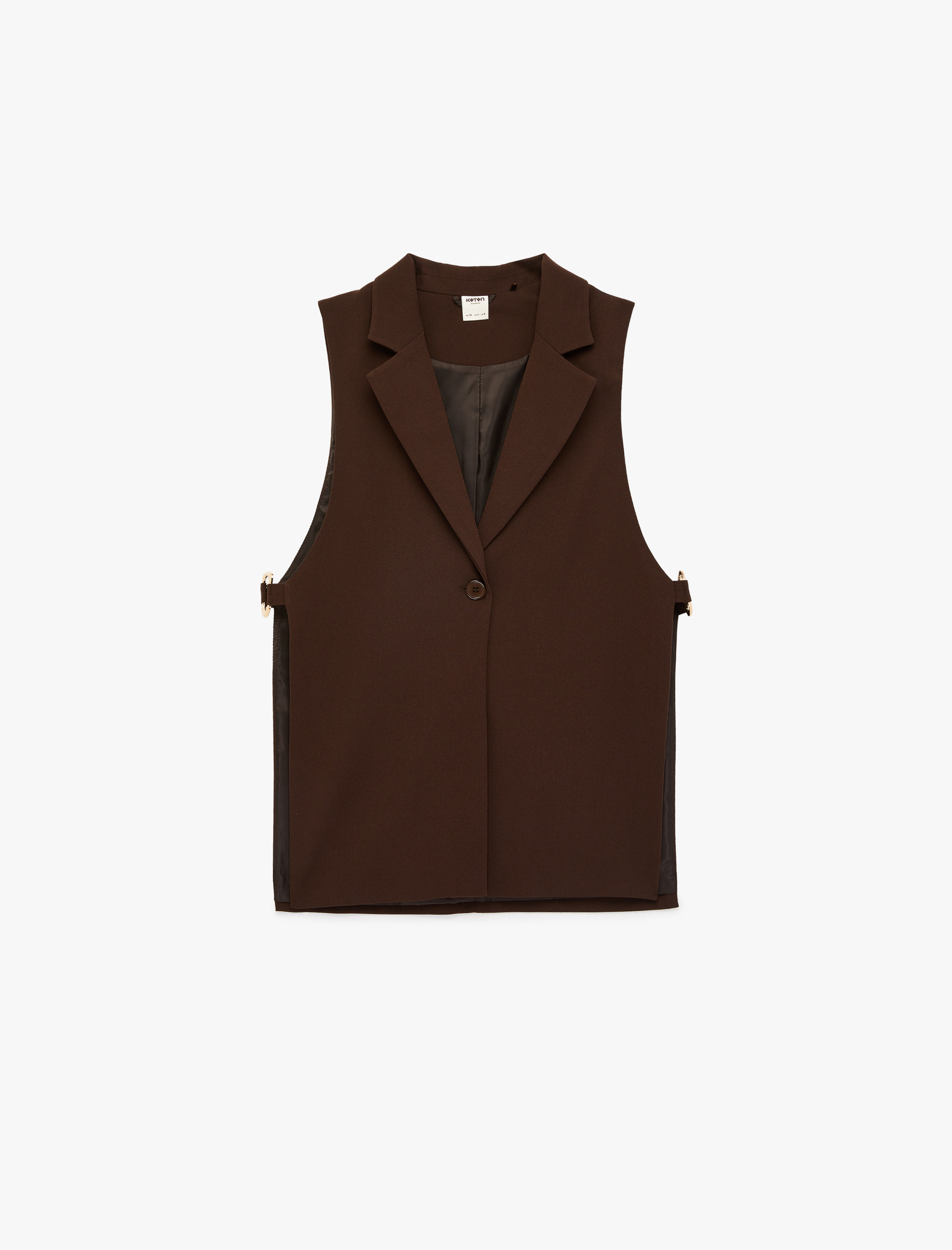   Geniş Yaka Kolsuz Metal Aksesuarlı Düğmeli Yelek