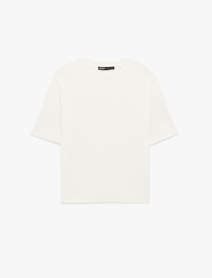  Kısa Kollu Bisiklet Yaka Pamuklu Basic Oversize Tişört