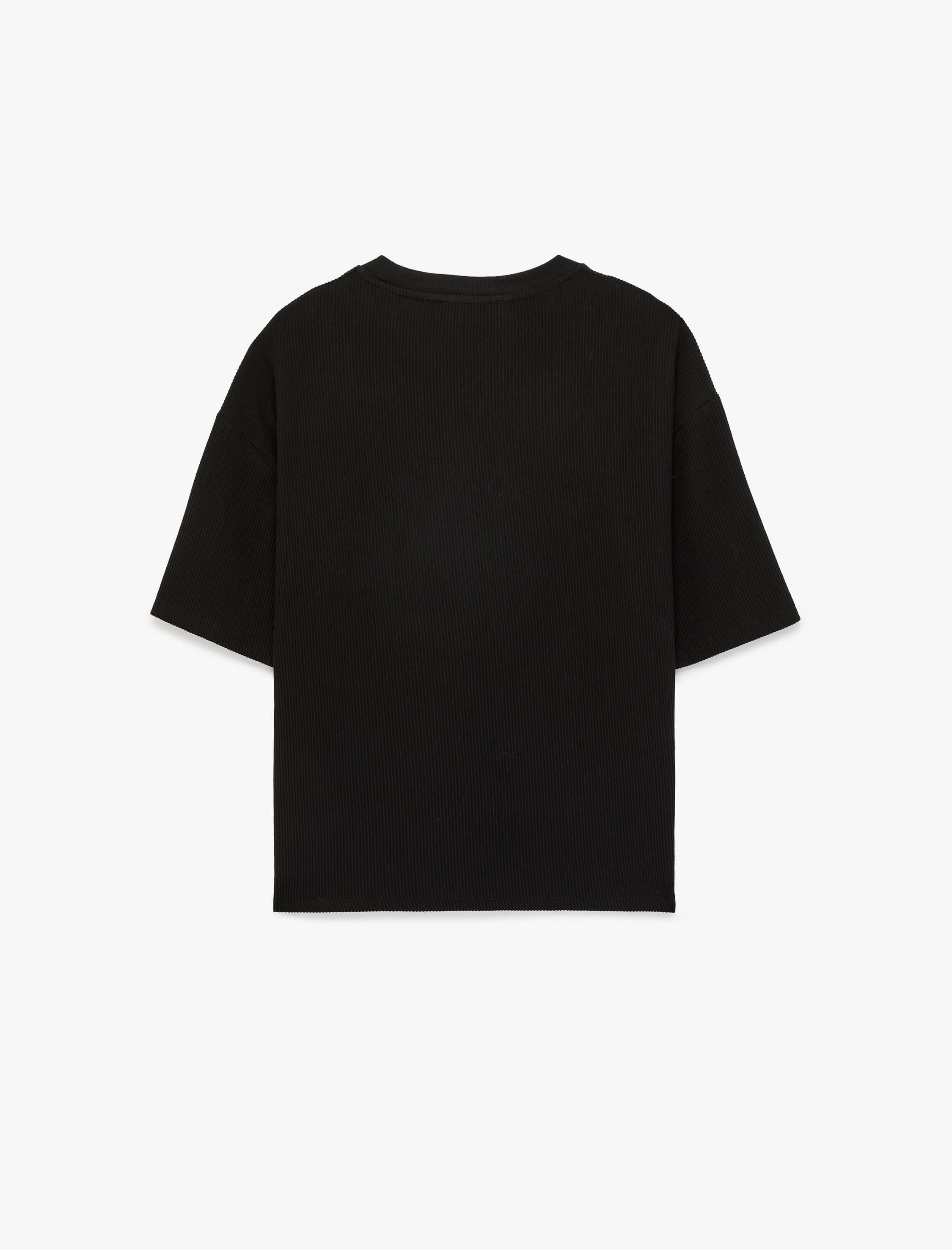   Kısa Kollu Bisiklet Yaka Pamuklu Basic Oversize Tişört