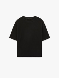 Kısa Kollu Bisiklet Yaka Pamuklu Basic Oversize Tişört