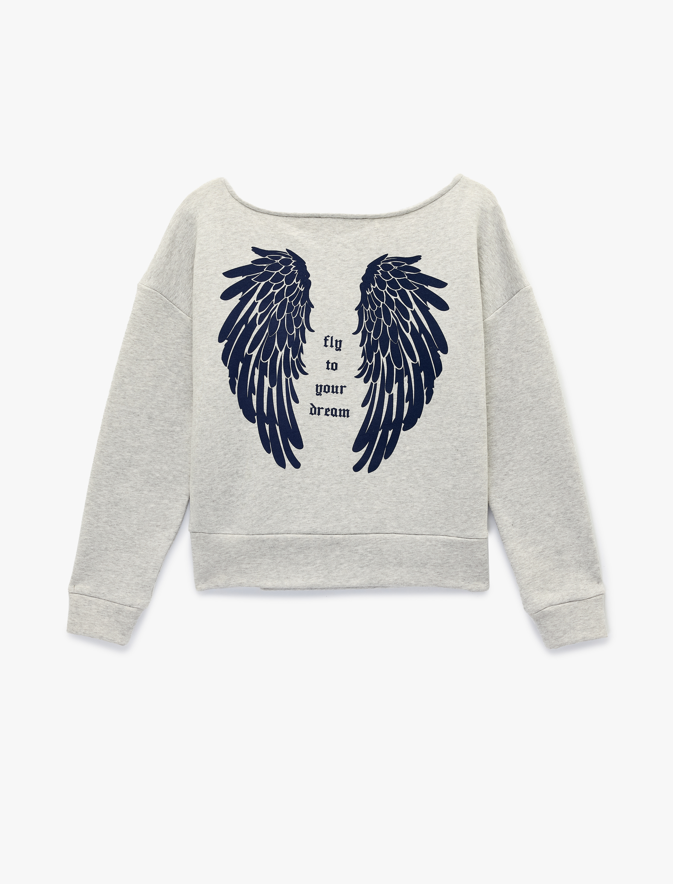   Modal Karışımlı Rahat Kalıp Kayık Yaka Arkası Baskılı Sweatshirt