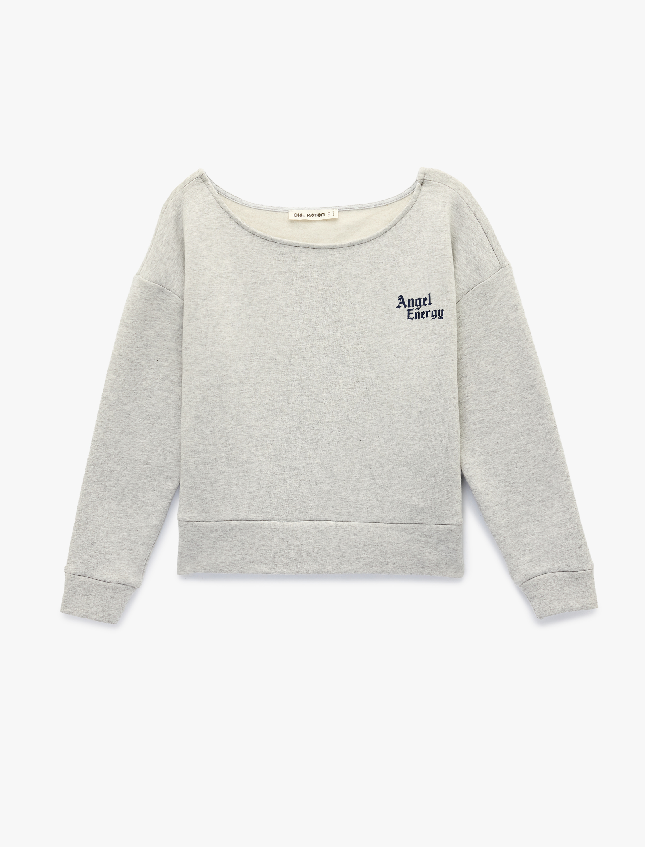   Modal Karışımlı Rahat Kalıp Kayık Yaka Arkası Baskılı Sweatshirt