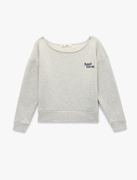 Modal Karışımlı Rahat Kalıp Kayık Yaka Arkası Baskılı Sweatshirt