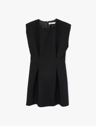 Kolsuz Bisiklet Yaka Mini Pileli A Kesim Elbise