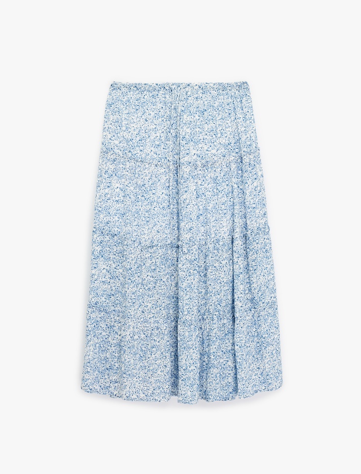  Beli Bağcıklı Viskon Crinkle A Kesim Çiçekli Uzun Etek