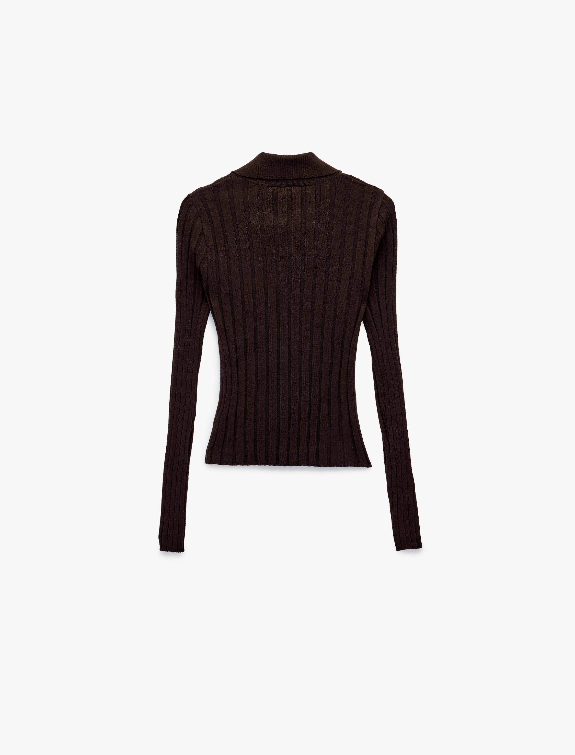   Uzun Kollu Büyük Düğme Detaylı Polo Yaka Triko Kazak