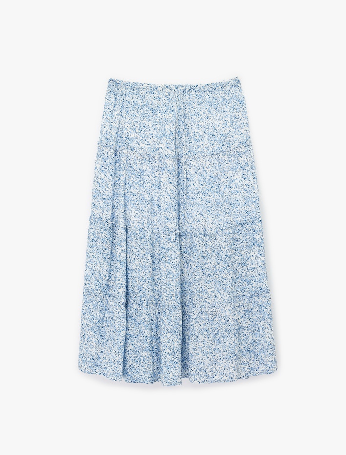  Beli Bağcıklı Viskon Crinkle A Kesim Çiçekli Uzun Etek