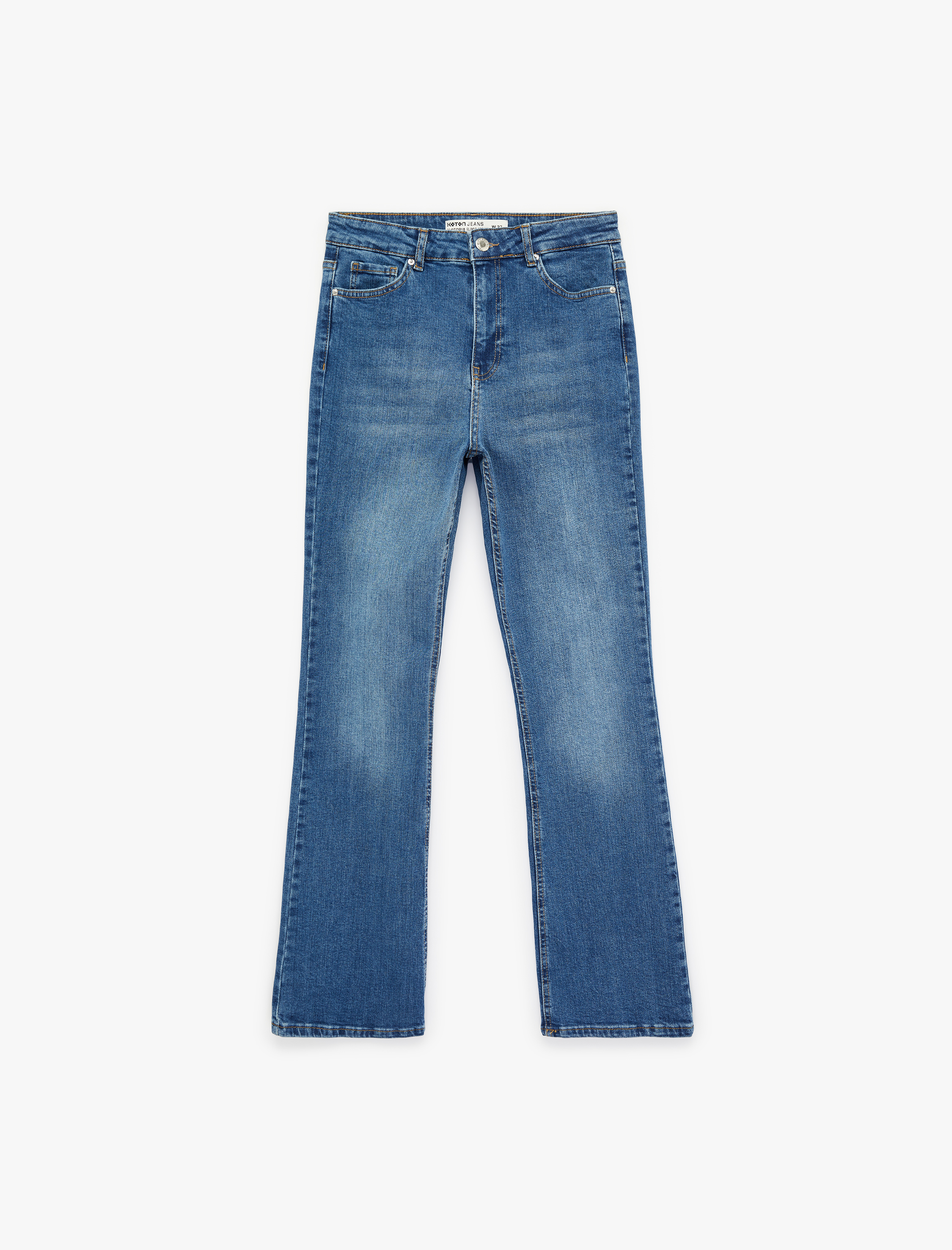   Slim Fit Yüksek Bel Pamuklu İspanyol Paça Denim Pantolon - Flare Jeans